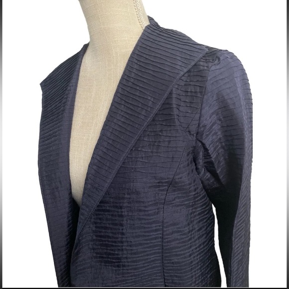 EILEEN FISHER Women’s Size S Open Front Textured Silk Jacket Blazer Navy Blue - Picture 2 of 8